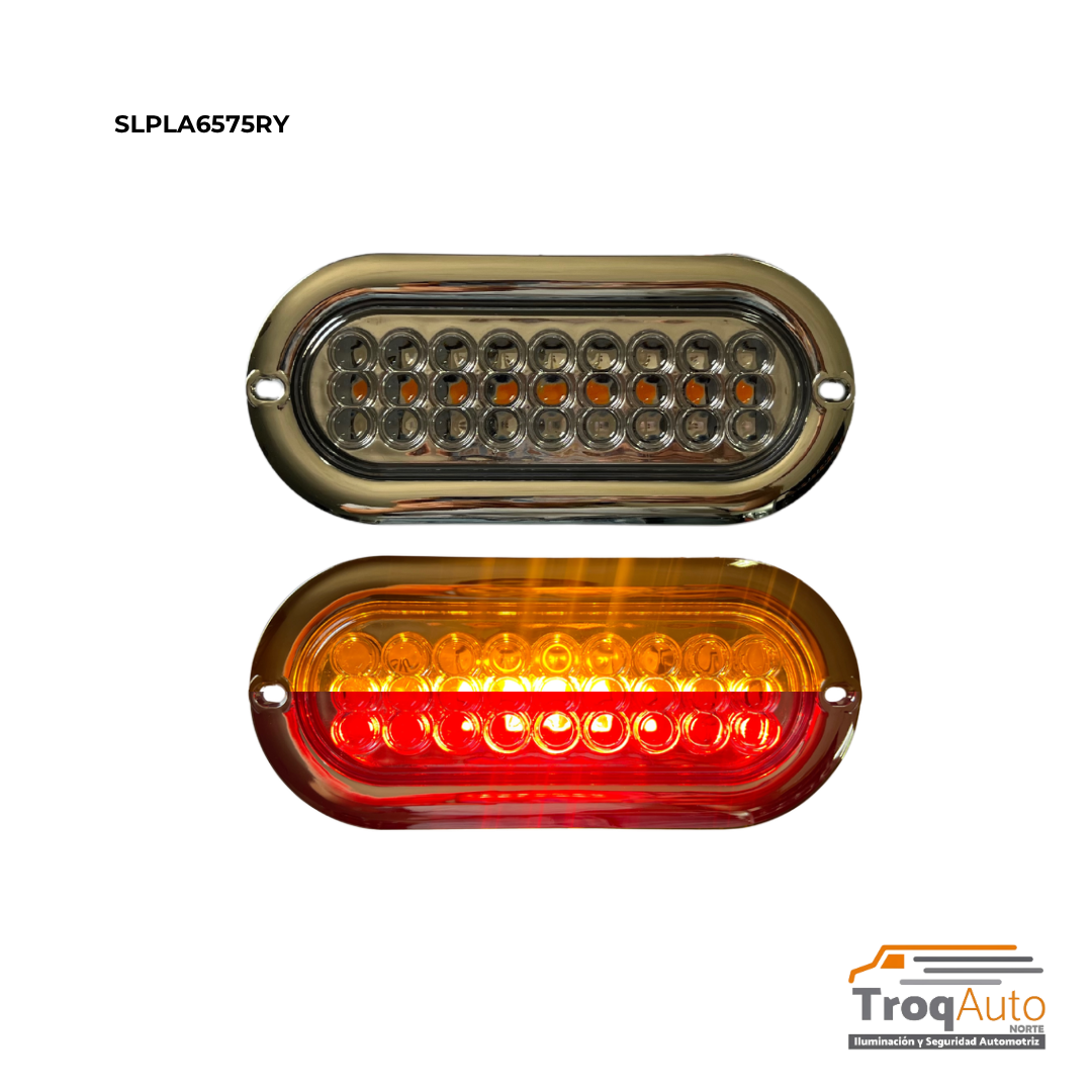 PLAFON OVALADO 27 LEDS ARO CROM 12-24V FIJO+ESTROBO BICOLOR (SLPLA6575RY)